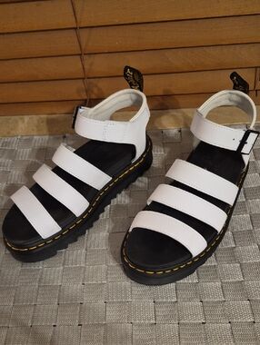 Dr. Martens White Leather Triple-Strap Platform Sandals